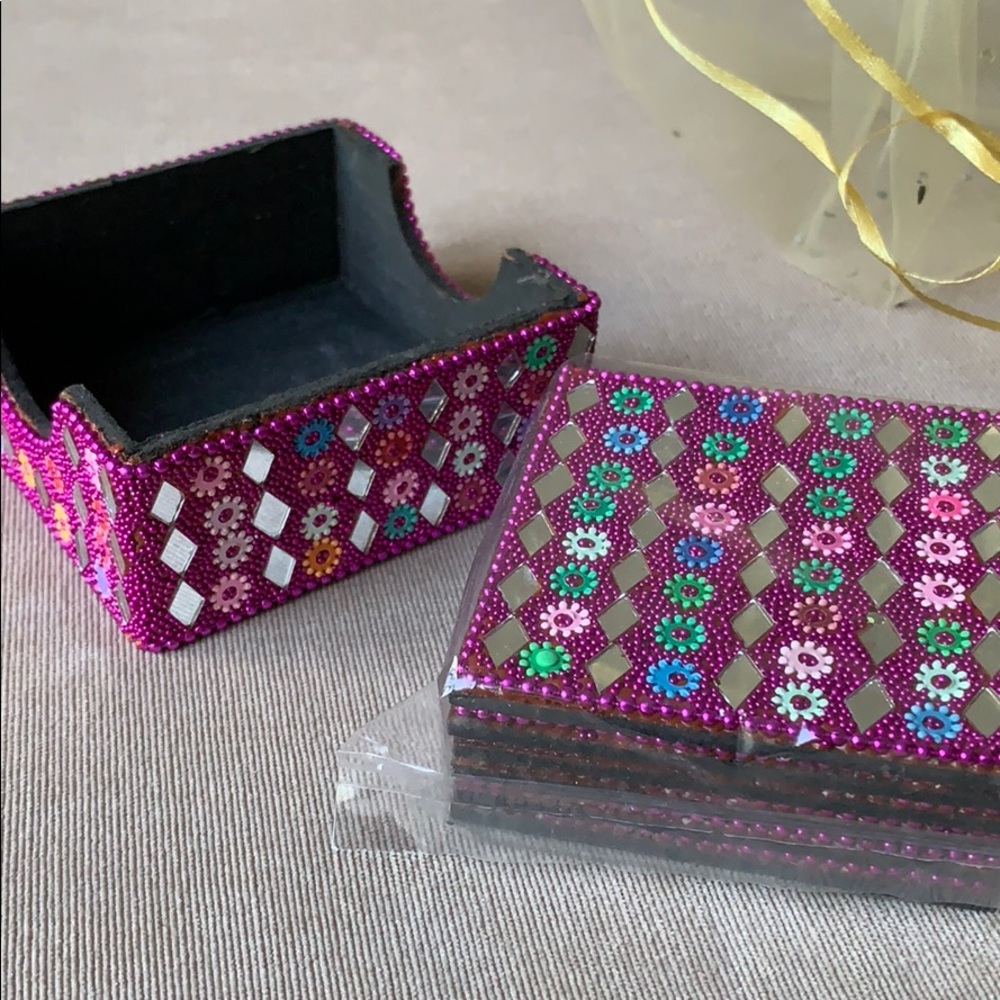 NEW Sealed 6 bejeweled coasters w/holder